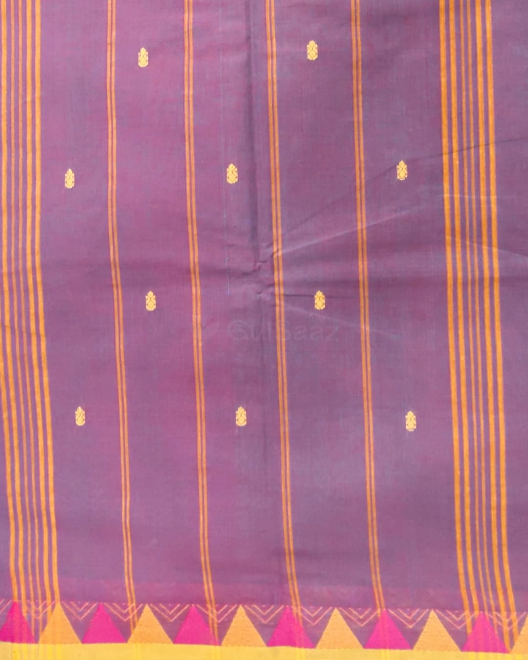 Dual-Tone Purple Chettinad Cotton Saree with Mustard Temple Zari Border alternate view