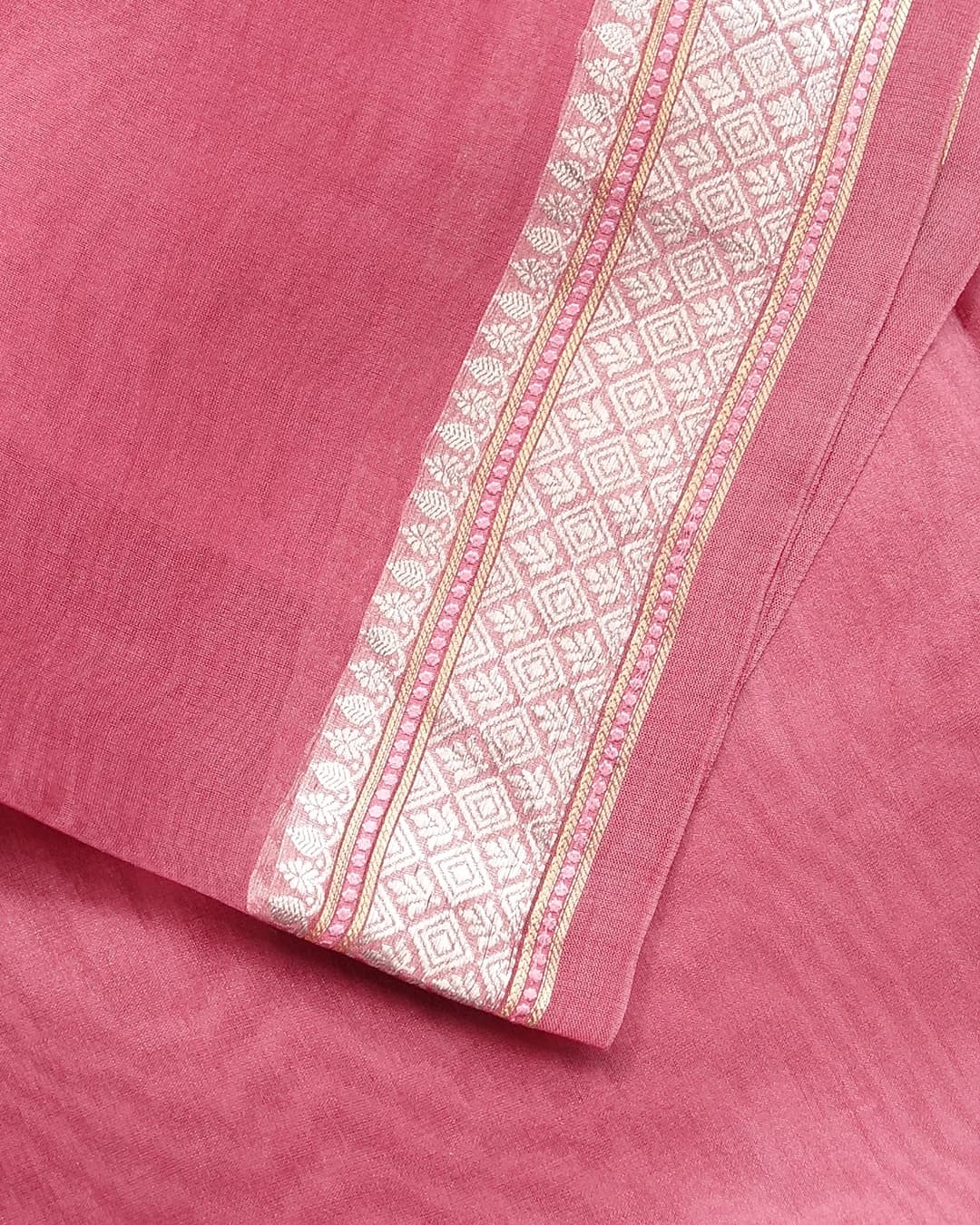 Dusty Rose Handloom Kora Silk Saree – view 2