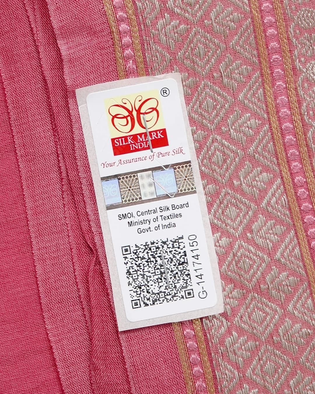 Dusty Rose Handloom Kora Silk Saree – view 3