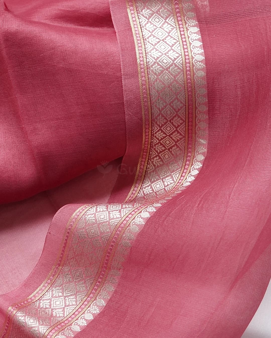 Dusty Rose Handloom Kora Silk Saree – view 5