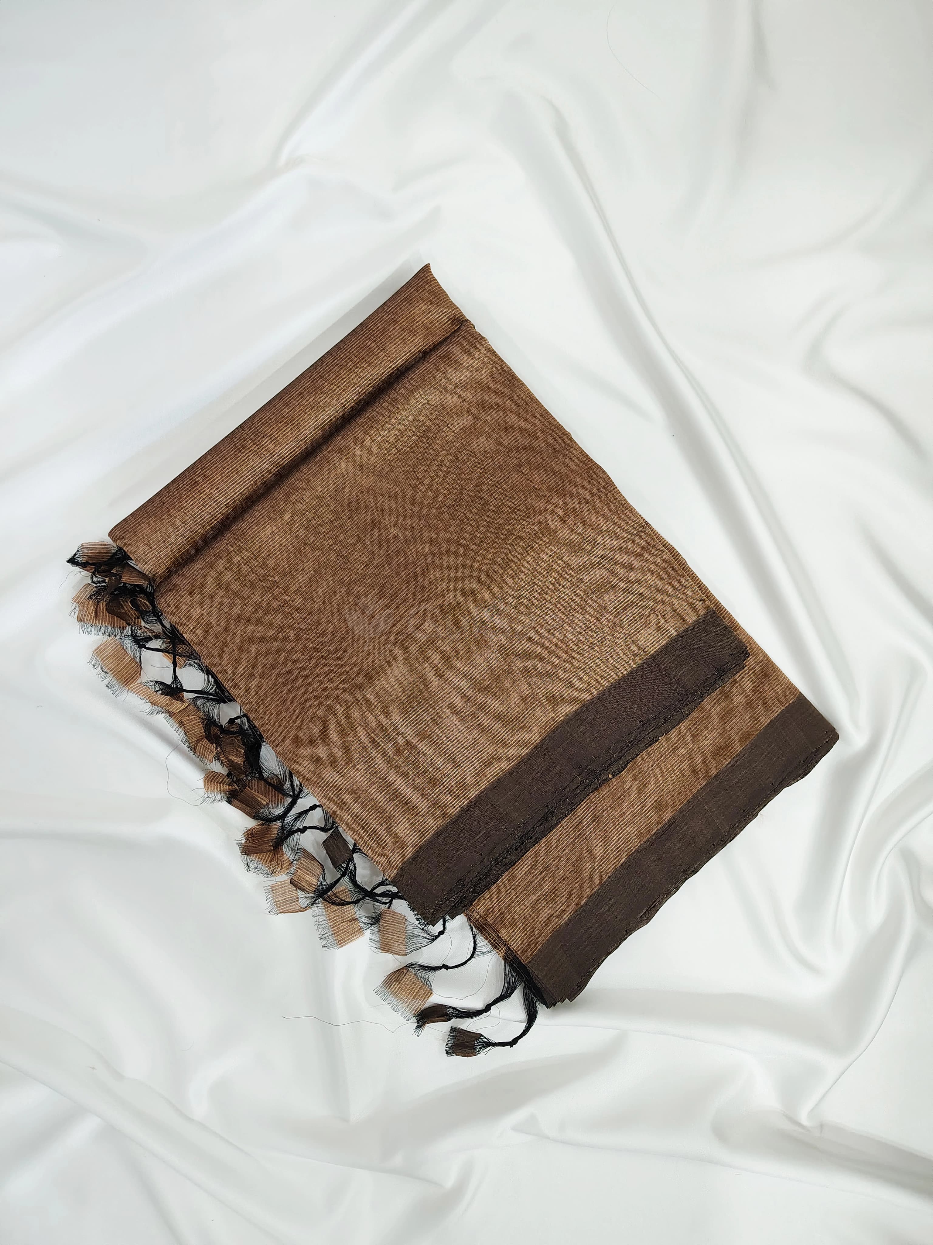 Handwoven Brown Mangalagiri Silk Cotton Plain Pattu Saree – view 4