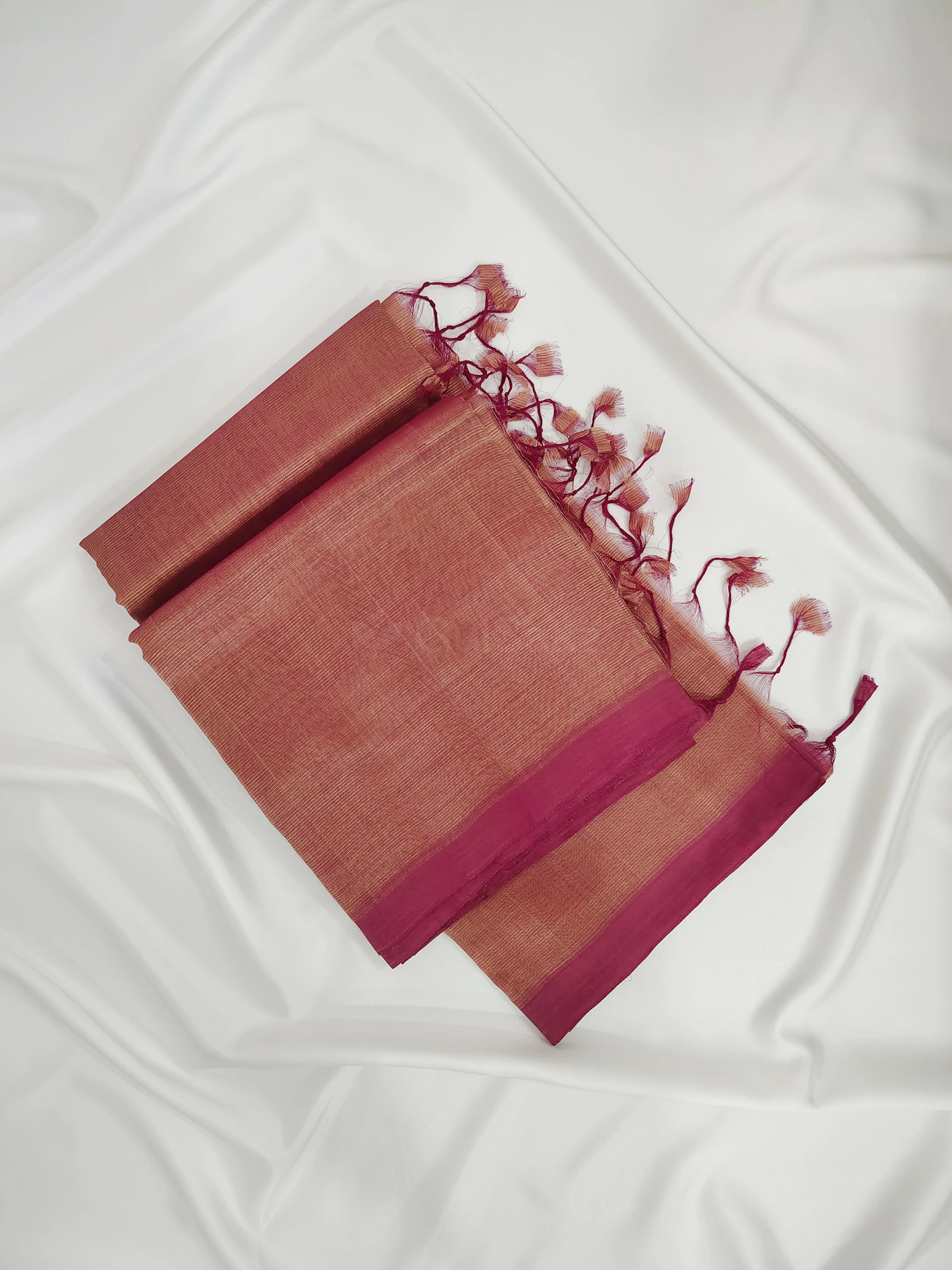 Handwoven Onion Pink Mangalagiri Silk Cotton Plain Pattu Saree – view 4
