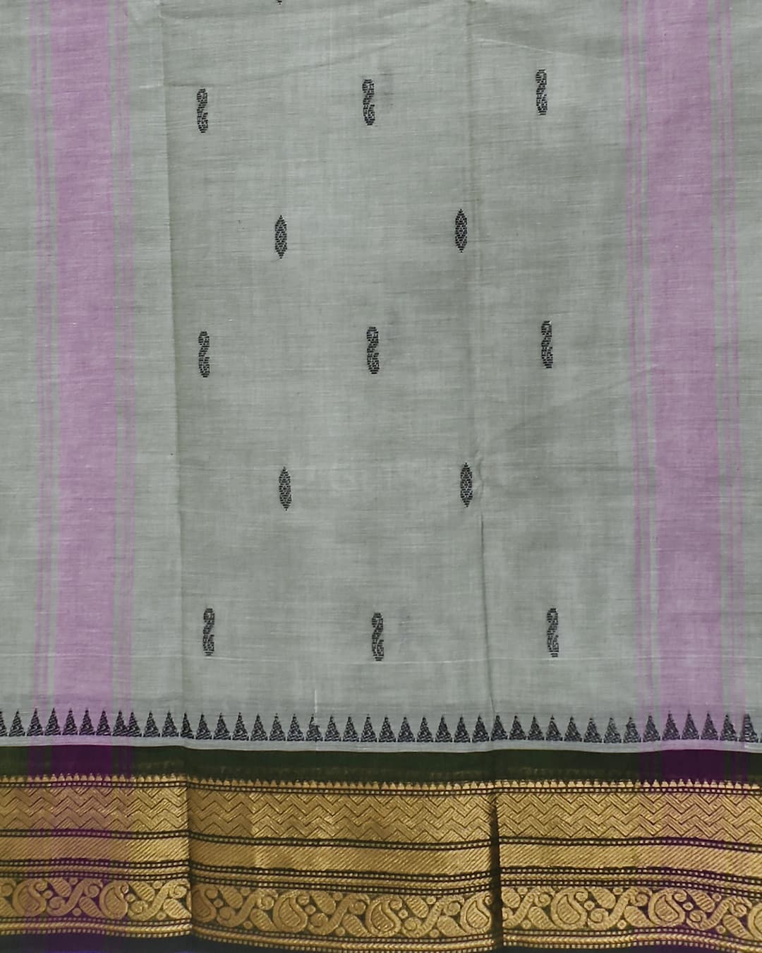 Pastel Green Chettinadu Cotton Saree with Zari Paisley Border alternate view
