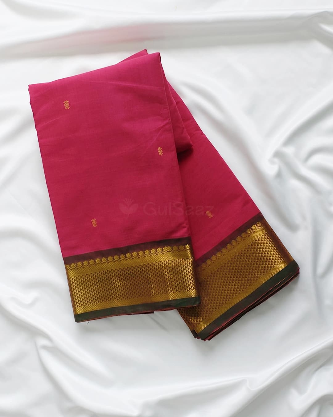  Rani Pink Chettinadu Cotton Saree with Zari Checked Border alternate view