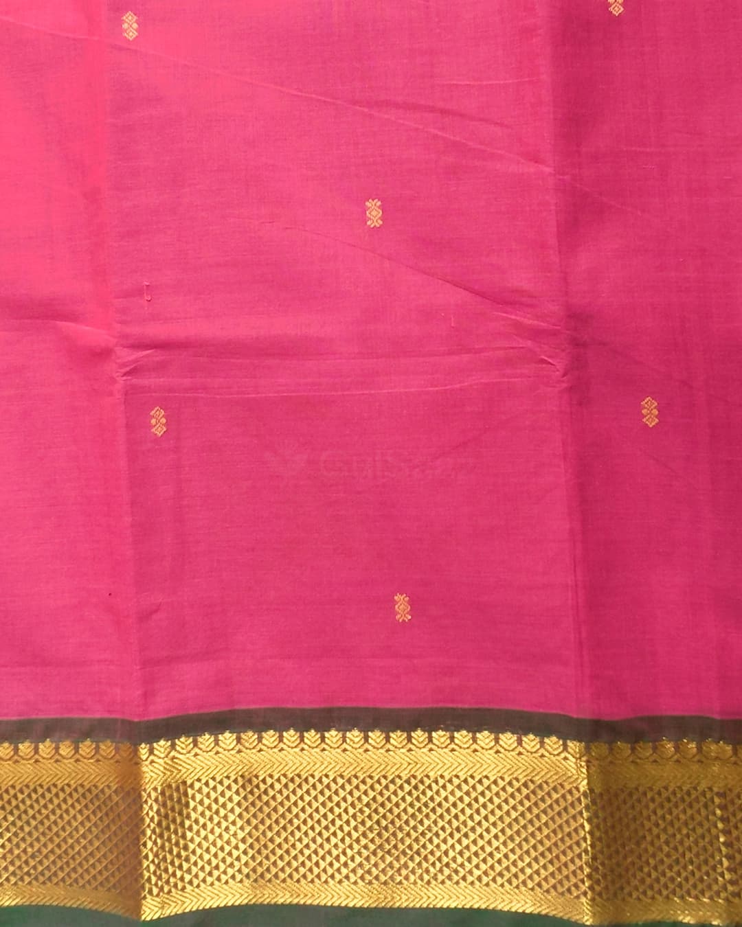  Rani Pink Chettinadu Cotton Saree with Zari Checked Border – view 3