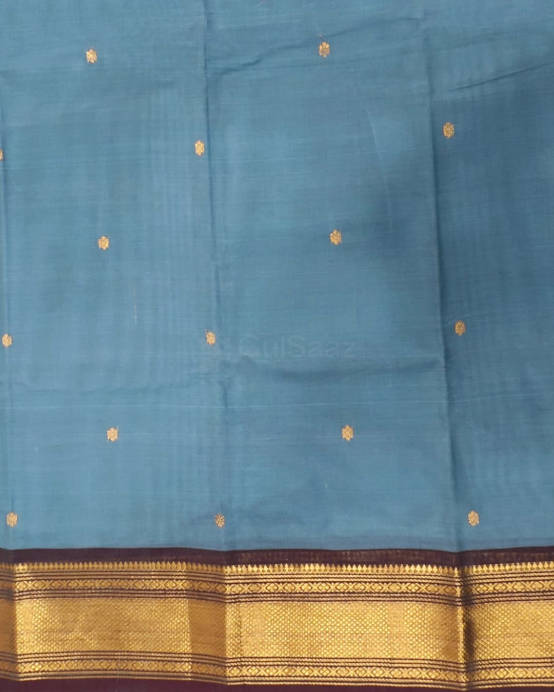 Steel Blue Chettinad Cotton Saree with Maroon Zari Checked Border alternate view