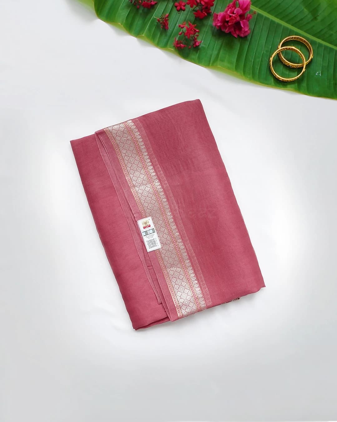 Dusty Rose Handloom Kora Silk Saree