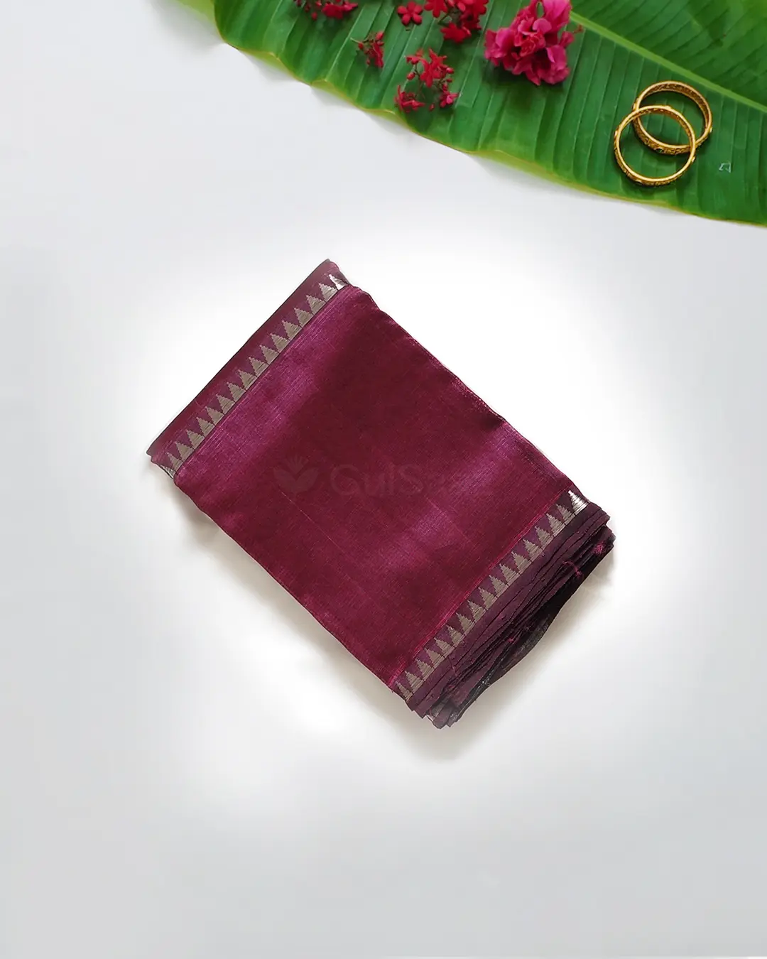 Handwoven Wine Mangalagiri Silk Cotton With Gap Border 