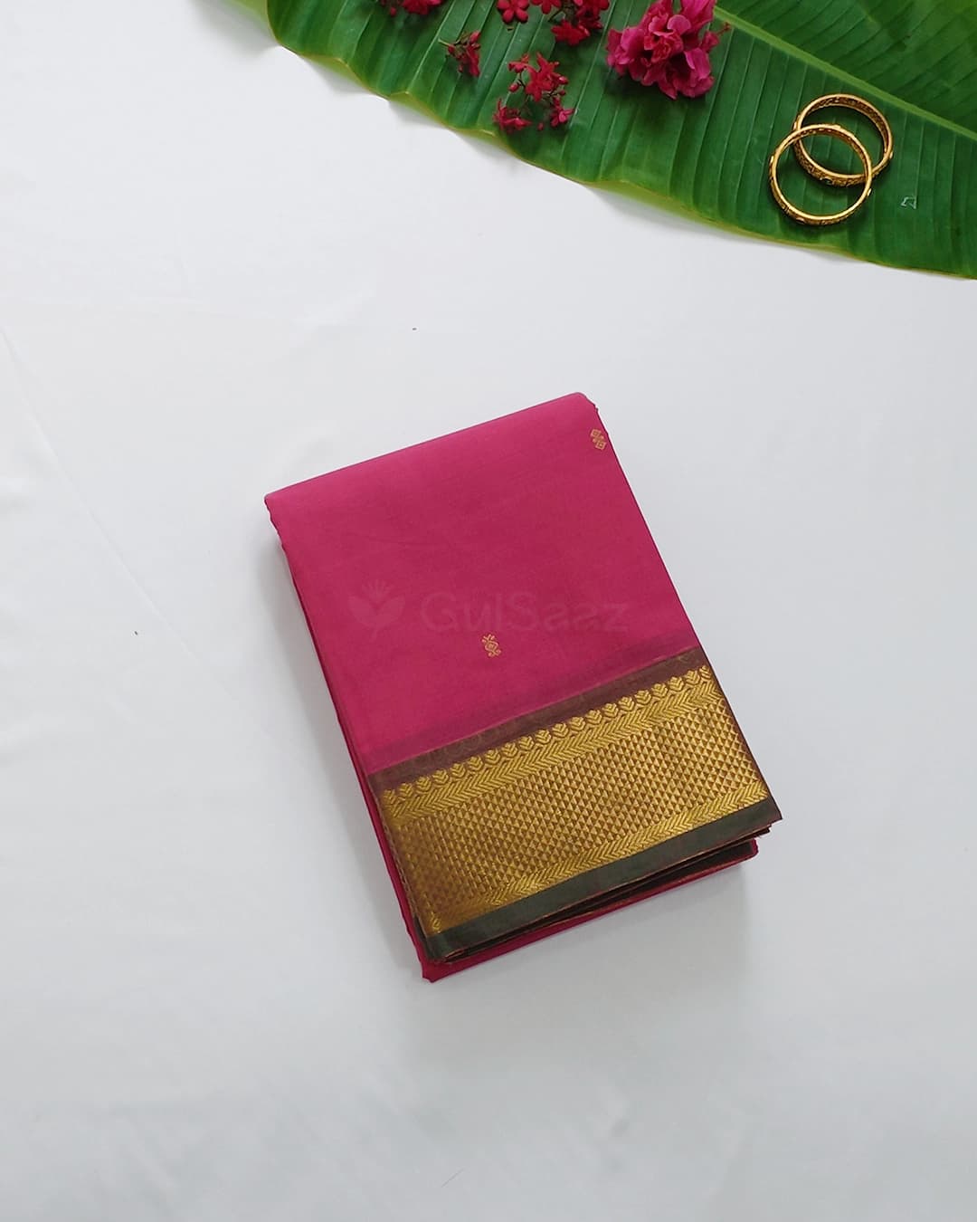  Rani Pink Chettinadu Cotton Saree with Zari Checked Border — Cotton Sarees Saree