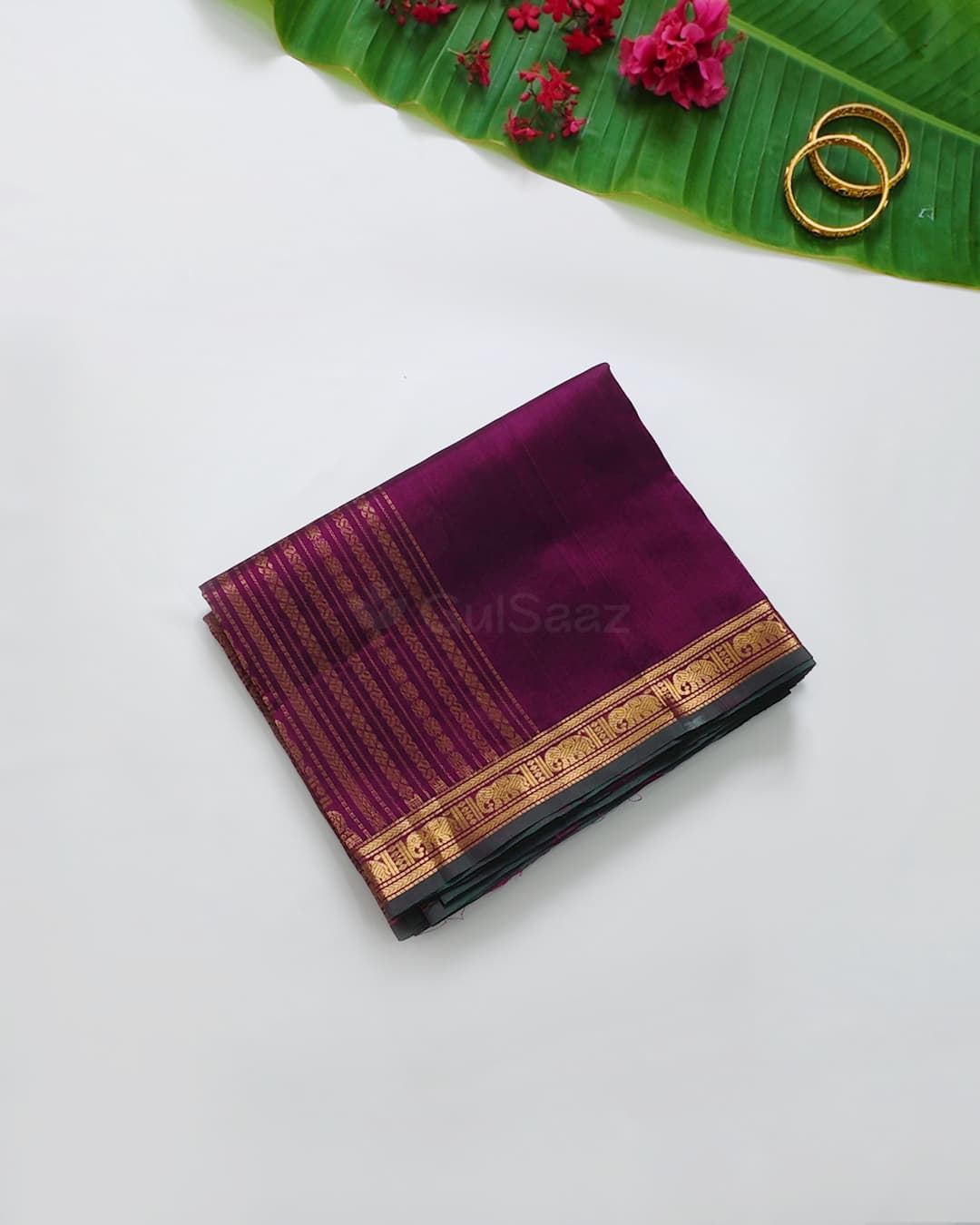 Handloom Pure Silk Cotton Saree in Royal Purple with Gandaberunda and Pakshi Motifs