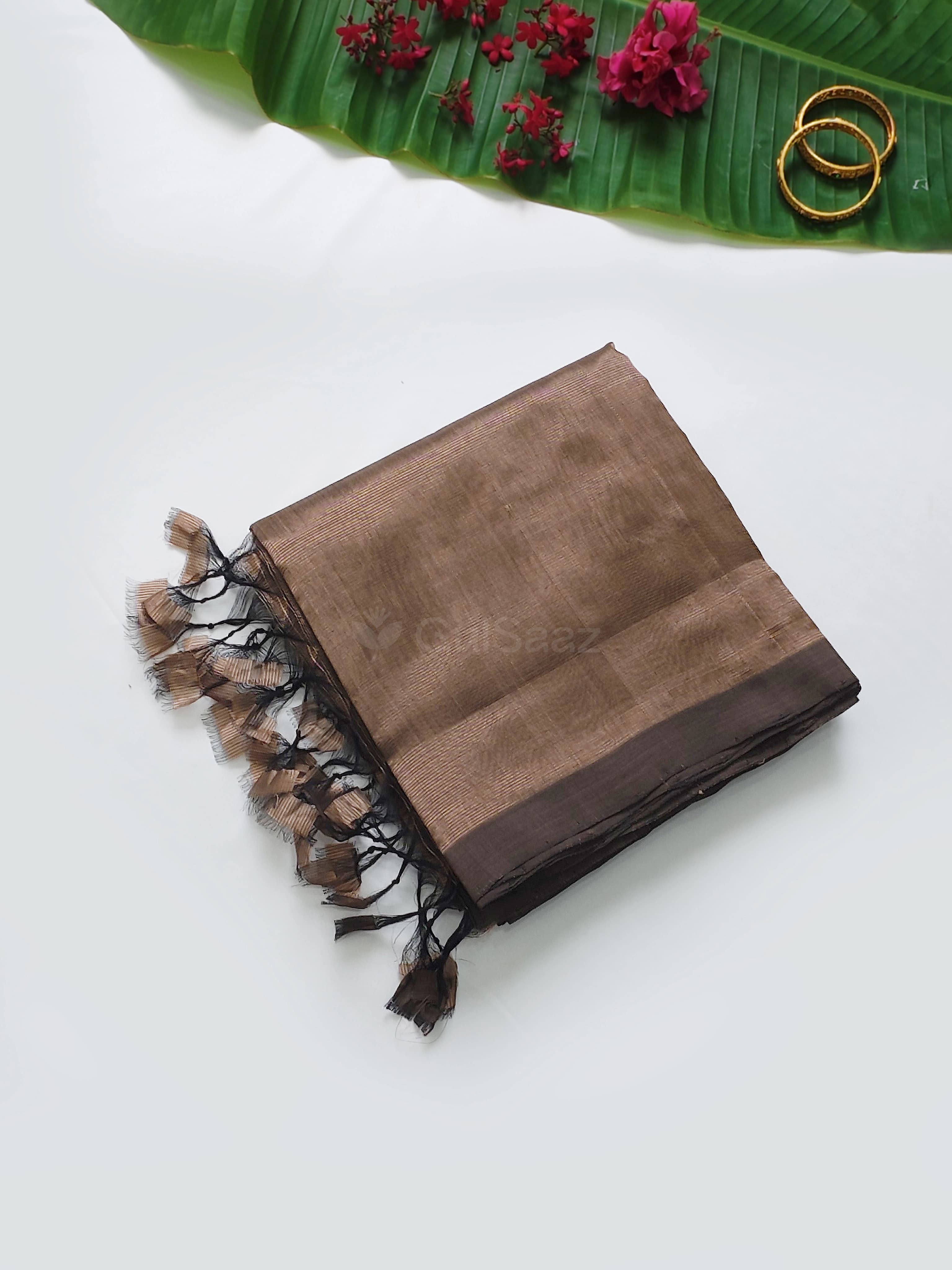 Handwoven Brown Mangalagiri Silk Cotton Plain Pattu Saree