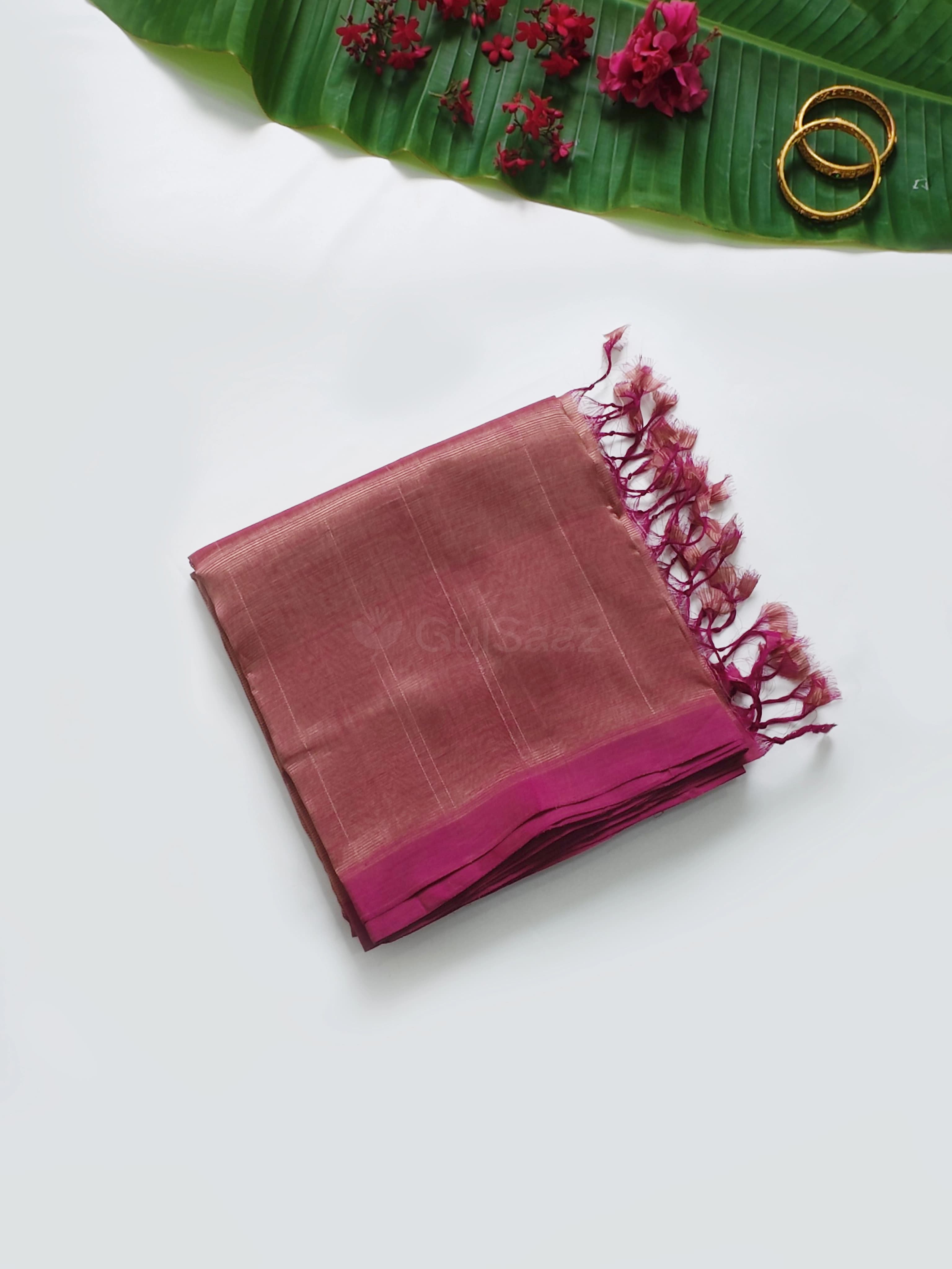 Handwoven Onion Pink Mangalagiri Silk Cotton Plain Pattu Saree