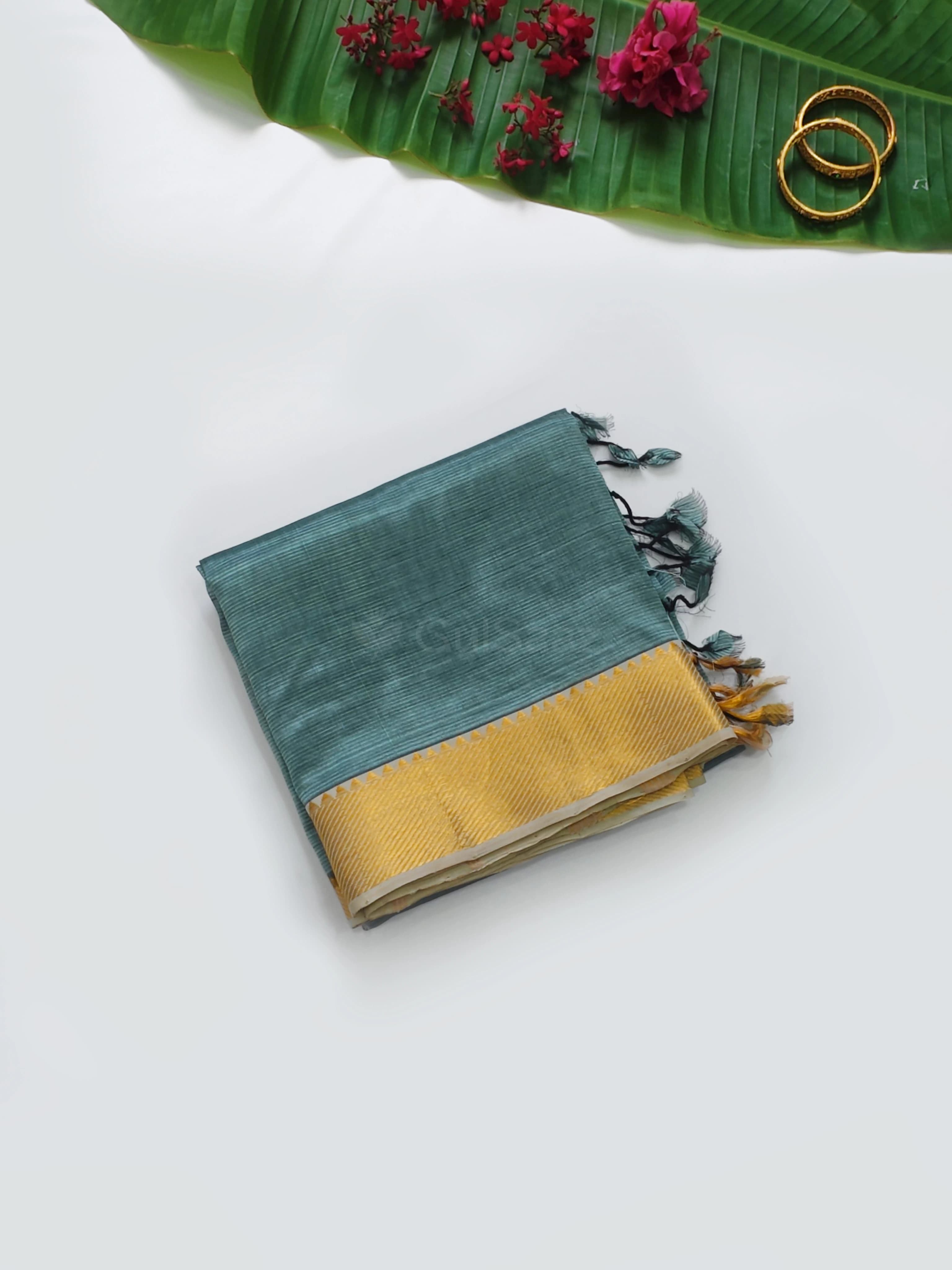 Handwoven Teal Green Mangalagiri Silk Cotton Saree with Zari Nizam Border
